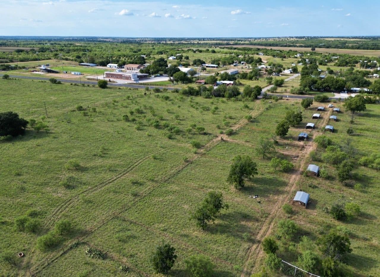 Aerial view of livestock pens and arrangement of acreage.