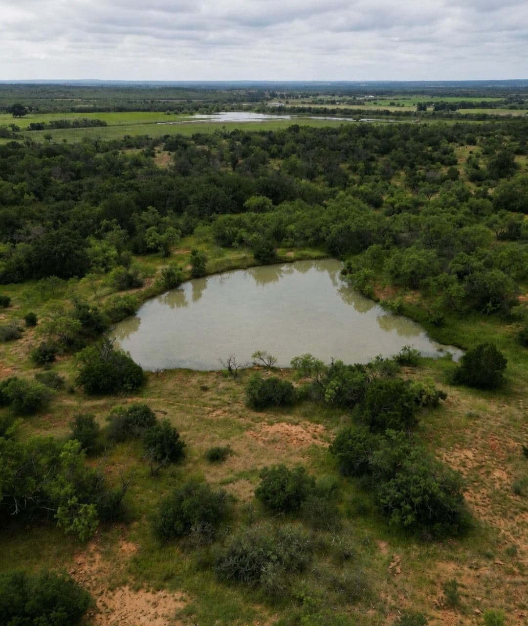 Aerial view of property with scenic stock tank.